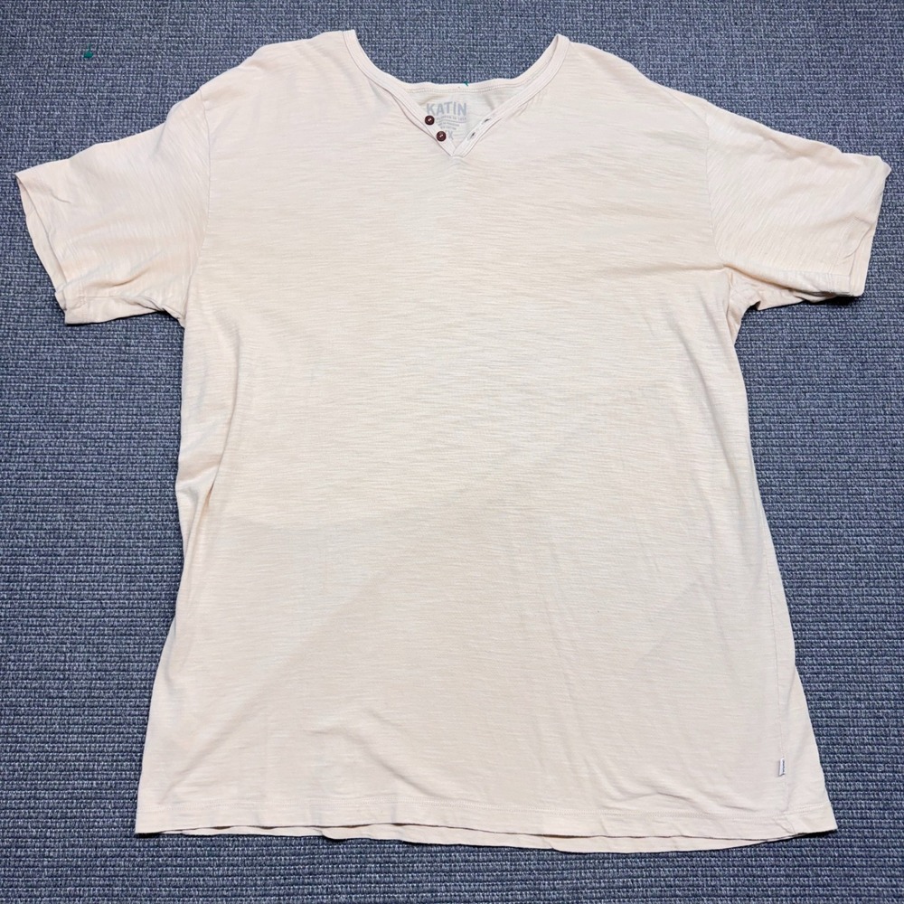 Katin Mens 2XL Tan Slub Cotton Short Sleeve Henley Shirt RN 145195